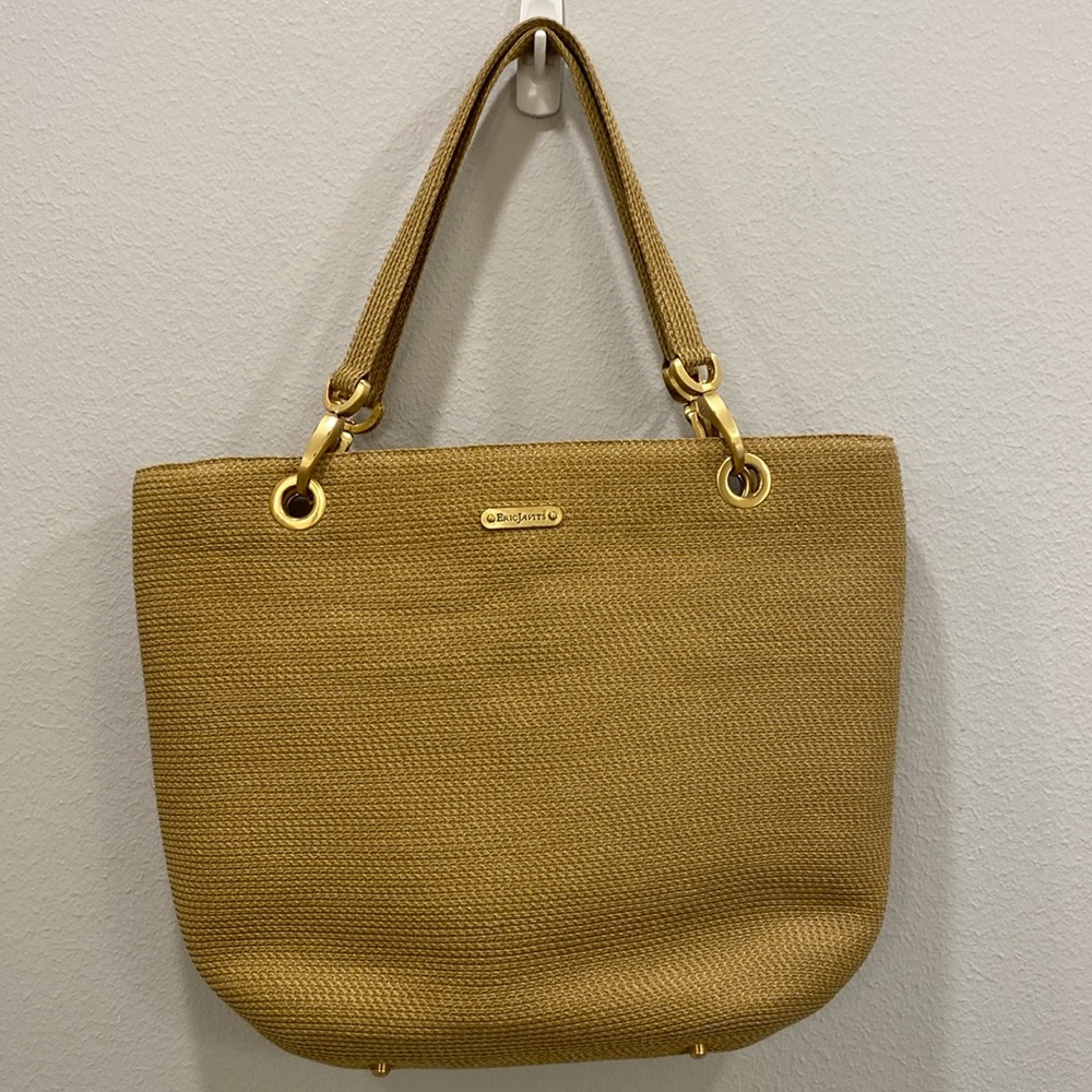 Eric Javits Tan Woven Squishee Shopper Shoulder Handbag Tote Satchel Purse